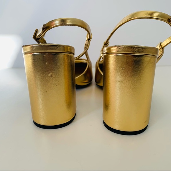 ZARA Embellished Block Heel Slingback Shoes Gold - Picture 12 of 15